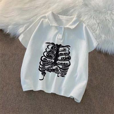 Cats On The Rib Cage Beyaz Yakalı Yarım T-Shirt
