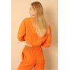 Jakar Kumaş Kapüşonlu Soğan Desen Kadın Crop Sweat-Oranj