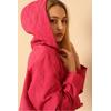 Jakar Kumaş Kapüşonlu Soğan Desen Kadın Crop Sweat-Fuşya