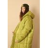 Kapitone Kumaş Uzun Kol  Oversize/Salaş Kadın Mont-YAĞ YEŞİLİ