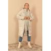 Kapitone Kumaş Uzun Kol  Oversize/Salaş Kadın Mont-Taş