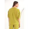 Keten Kumaş Crop Oversize Kadın Gömlek-YAĞ YEŞİLİ