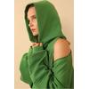 Petek Kumaş Uzun Kol Kapüşonlu Fermuar Detaylı Kadın Sweatshirt-Yeşil