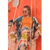 Saten Kumaş Batik Desen Kadın Kimono-YAĞ YEŞİLİ