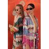 Saten Kumaş Batik Desen Kadın Kimono-Fuşya