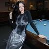 3D Body Print Siyah Uzun Kollu Full Body Crop