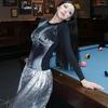 3D Body Print Siyah Uzun Kollu Full Body Crop