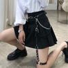 Bacak Choker Detaylı Zincirli Üçlü Deri Siyah Kemer