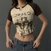 Bej Grunge Rockmore Raglan Kısa Kollu Crop