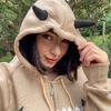 Bej Hew Vigo Kulak Detaylı Kalın Kumaş Fermuarlı (Unisex) Kapüşonlu Sweatshirt