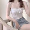 Beyaz Fırfırlı Fiyonk Detaylı  Askılı Crop