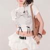 Beyaz Fiyonklu Gri Butterfly Kısa Kollu Crop