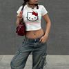 Beyaz Hello Kitty Cat Face Kısa Kollu Crop