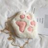 Beyaz Kedi Patili Zincir Askılı Peluş Çanta