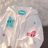 Beyaz Pixel Stars Kalın Kumaş Fermuarlı (Unisex) Kapüşonlu Sweatshirt