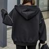 Beyaz Şerit Detaylı Siyah  Kalın Kumaş Fermuarlı (Unisex) Kapüşonlu Sweatshirt
