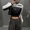 Beyaz Şeritli Siyah Weekeep Biker Crop Ceket