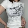 Beyaz Vintage Punk Patterned Kısa Kollu Crop