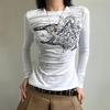 Beyaz Vintage Punk Patterned Uzun Kollu Crop