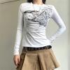 Beyaz Vintage Punk Patterned Uzun Kollu Crop