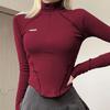 Bordo Fermuarlı Korse Kesim Uzun Kollu Crop