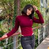 Bordo Fermuarlı Korse Kesim Uzun Kollu Crop