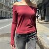 Bordo Madonna Yaka  Uzun Kollu Crop Bluz