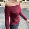 Bordo Madonna Yaka  Uzun Kollu Crop Bluz
