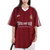 Bordo Shining Hot Blood V Yaka Jersey Şeritli Unisex T-Shirt