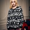 Etnik Siyah Gothic Desenli Oversize Kazak