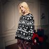 Etnik Siyah Gothic Desenli Oversize Kazak