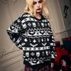Etnik Siyah Gothic Desenli Oversize Kazak