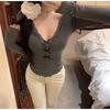 Füme Fiyonklu Dantel Yaka Uzun Kollu Crop