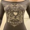 Füme Vintage MoodyGirl Omuz Açık Uzun Kollu Crop