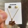 Gold Hello Kitty Face Kolye Ve Küpe Seti