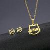 Gold Hello Kitty Face Love Kolye Ve Küpe Seti