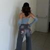 Gri Double Fire Skull Streetwear Yıkamalı Jean Pantolon