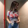 Gri Melanj Kırmızı Çizgili Vintage College 55 Yarım T-Shirt