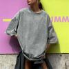 Gri Vintage Streetwear Unisex Yıkamalı Kumaş Unisex T-shirt