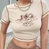 Harajuku Fashion Angel Baby Bej Yarım T-Shirt