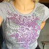 Harajuku Fashion Flower Wings Gri Melanj Yarım Kadın T-Shirt