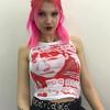 Harajuku Fashion Girl Face Beyaz Askılı Kadın T-Shirt