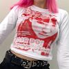 Harajuku Fashion Girl Face Beyaz Uzun Kollu