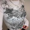Harajuku Fashion Gothic Heart Beyaz Uzun Kollu