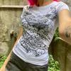 Harajuku Fashion Gothic Heart Beyaz Yarım T-Shirt