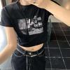 Harajuku Fashion Horror Collage Siyah Yarım T-Shirt