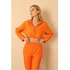 Jakar Kumaş Kapüşonlu Soğan Desen Kadın Crop Sweat-Oranj
