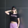 K-Pop Black Pink Logo Pembe Biyeli Siyah Yarım T-Shirt