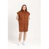 Kapitone Kumaş Kapüşonlu Oversize/Salaş Düğmeli Kadın Yelek-Camel