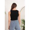 Kaşkorse Kumaş Bisiklet Yaka Kadın Crop-Siyah